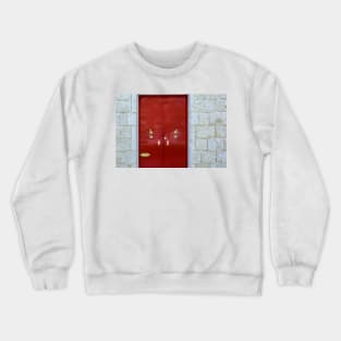 Red wooden door with golden vintage knockers Crewneck Sweatshirt